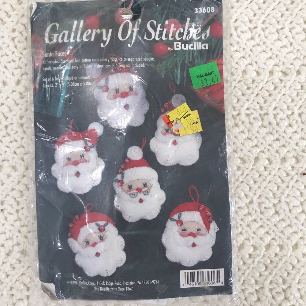 Bucilla Santa Faces Gallery Of Stitches Felt Ornament Kit NEW Christmas #33608